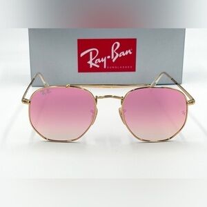 Ray-Ban The Marshal Hexagon Sunglasses RB3648 Arista Lt Pink Mirror Lens…